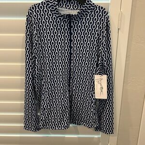 NWT Ladies GOTTEX Blue Chain Full Zip Golf/Tennis Shirt-Size Extra Large
